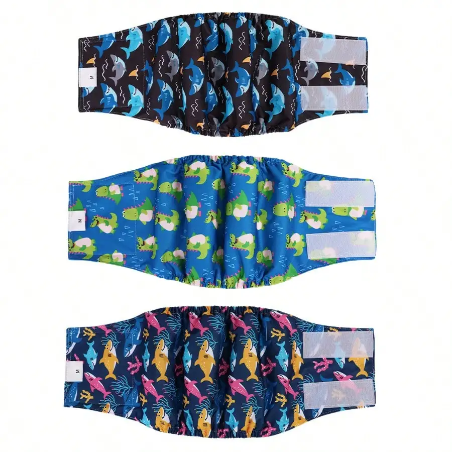 3pcs Male Dog Diapers Reusable Fashion Wraps Doggie Diapers Washable Dog Belly Bands for Male Dogs view 5