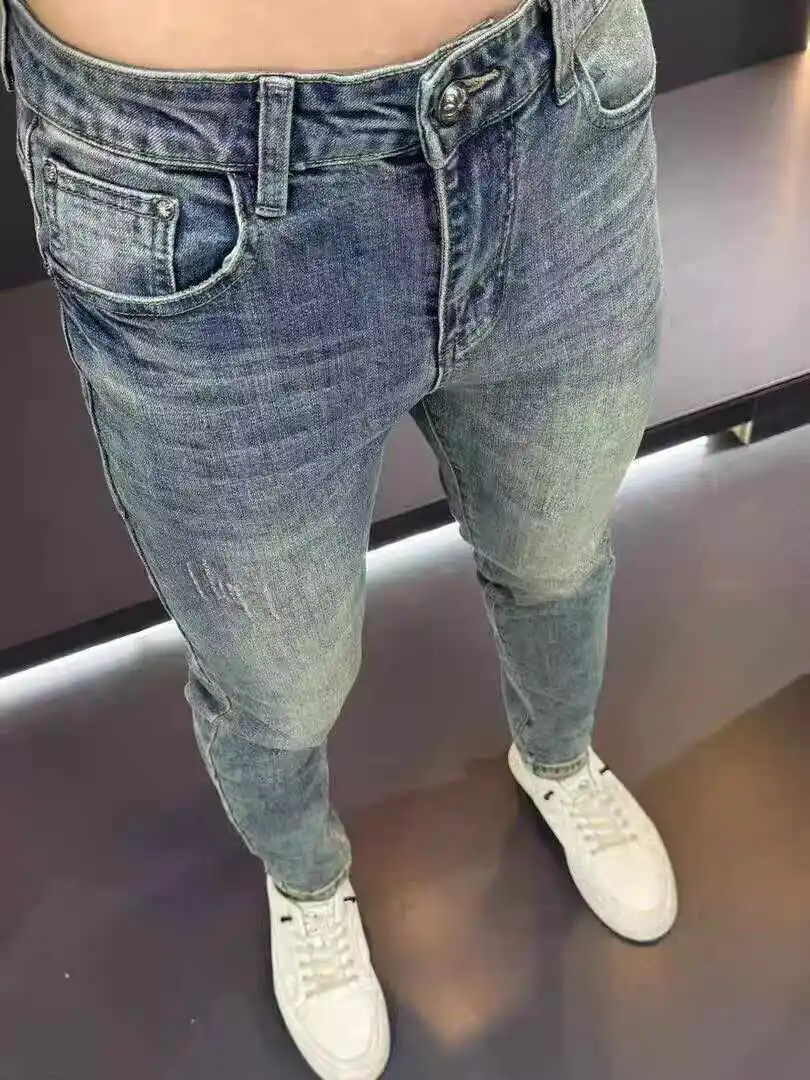 Koreanische Bewertungen Viele Jeans Trendige Jeans Herren Frühling Herbst Slim-Fit Design Hosen Hochwertige Mode Bedruckte Lange Hosen