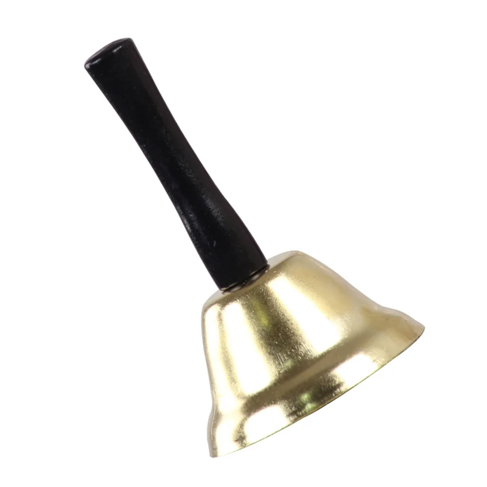 Wooden Handle Rattle Handheld Bell Crank 12X75CM Metal with Ringing Musical Percussion Golden