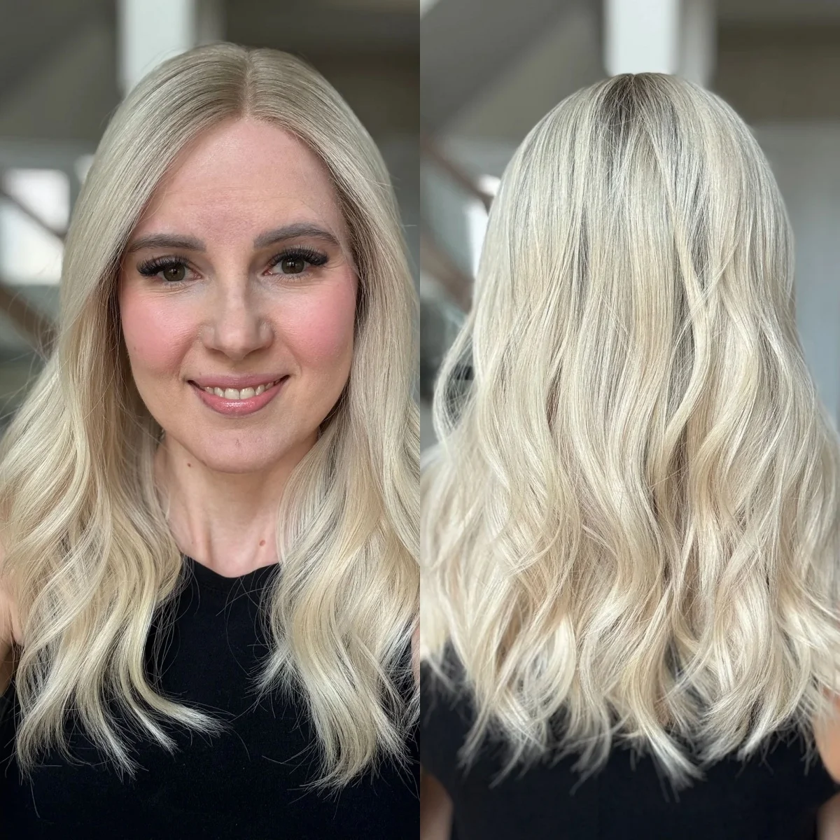 

Ombre Ash Platinum Blonde Synthetic Lace Top Wigs Shoulder New Style Loose Wave Heat Resistant Fiber Wigs On Clearance Sale