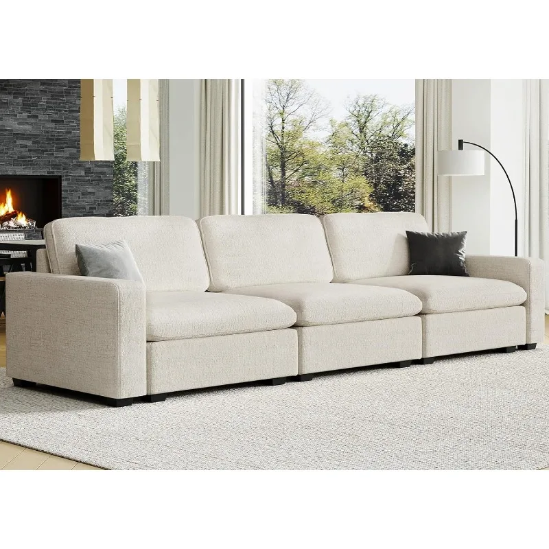 Sectional Sofa with Storage Convertible Sectional Sofa Chenille Cloud Modular Couch for Livng Room 3 Seats Beige