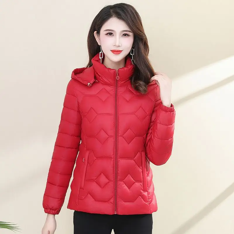 Winter Women Short Standing Collar Detachable Hooded Jacket Fashion Design Cotton Coats Lady Thick Slim Warm Female Outerwear