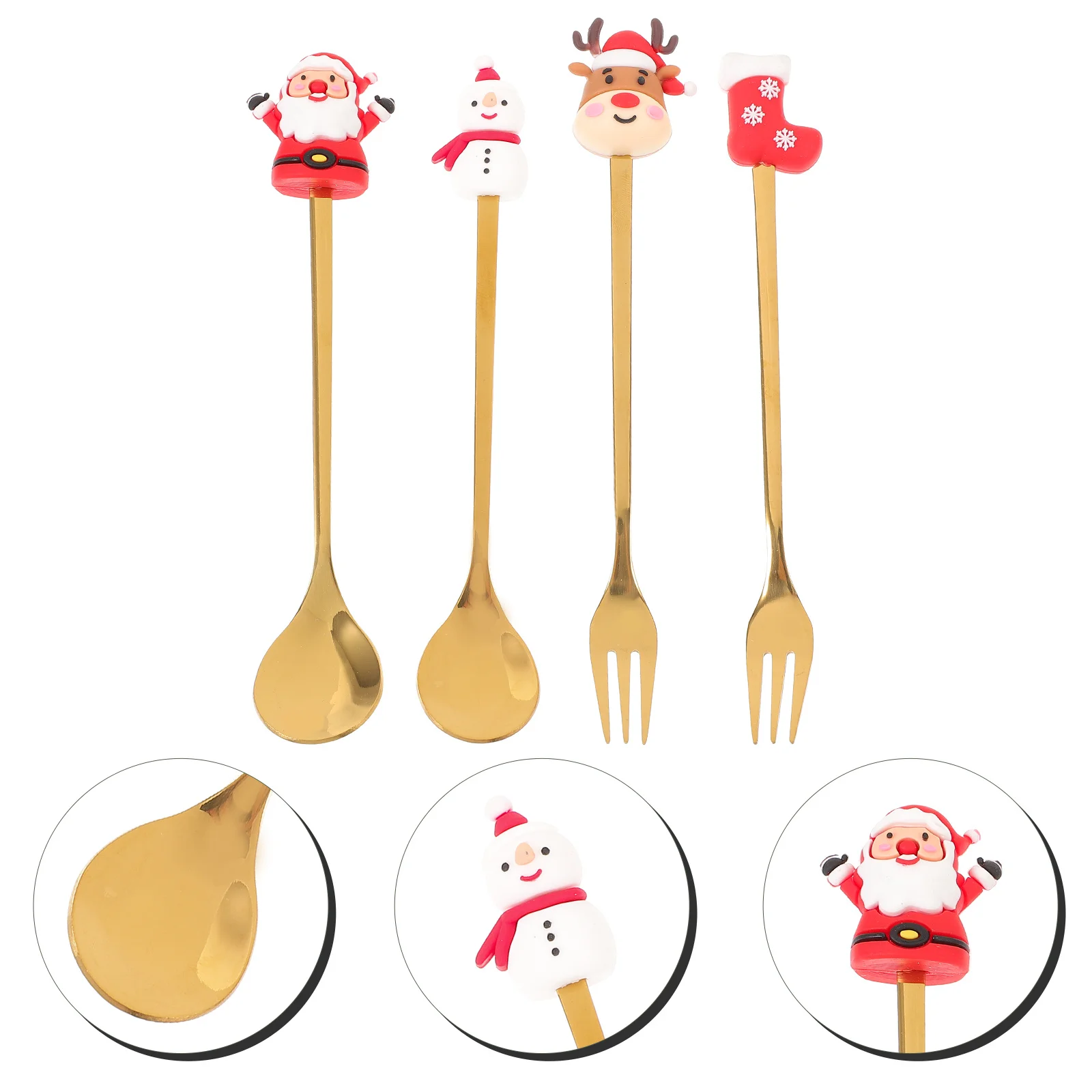 

1Set Christmas Spoon Fork Stainless Steel Sleek Tableware Ergonomic Handle Home Restaurant Hotel Dessert Dinnerware Party