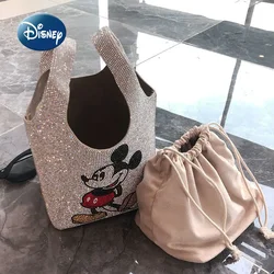 Disney-Bolso de mano de Mickey para mujer, Mini bolso de marca de lujo con diamantes coloridos, de alta calidad, a la moda, 2 piezas