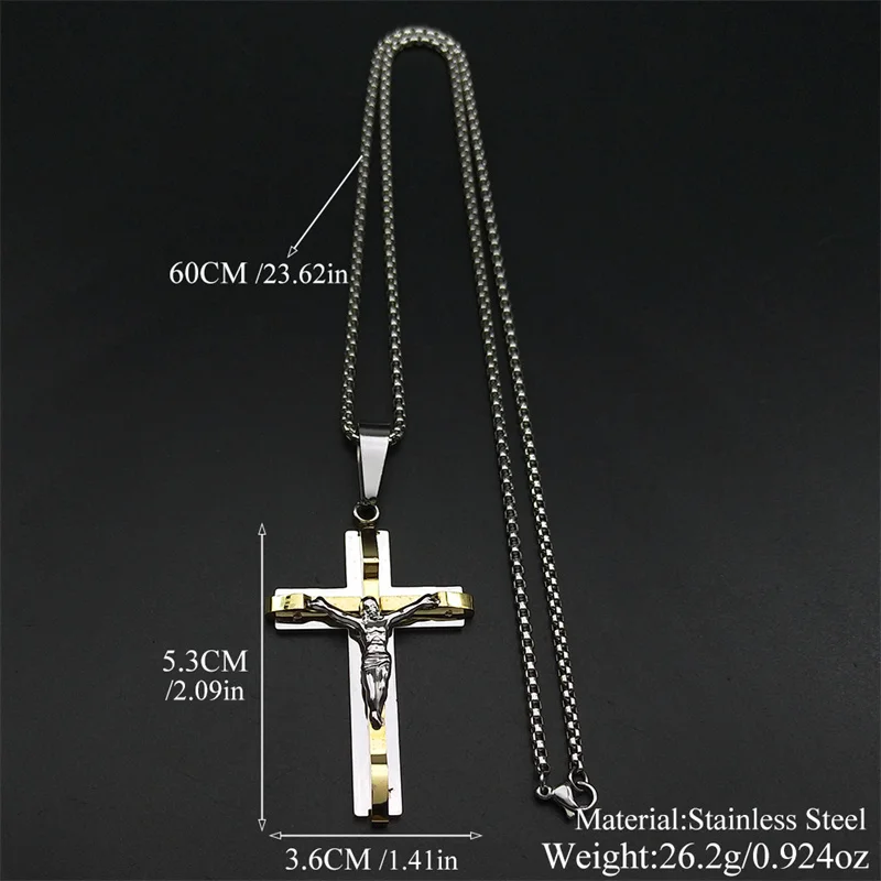 يسوع الصليب الصليب قلادة قلادة للرجال النساء الفولاذ المقاوم للصدأ الذهب والفضة اللون الشرير المسيحية سلسلة تميمة مجوهرات FS