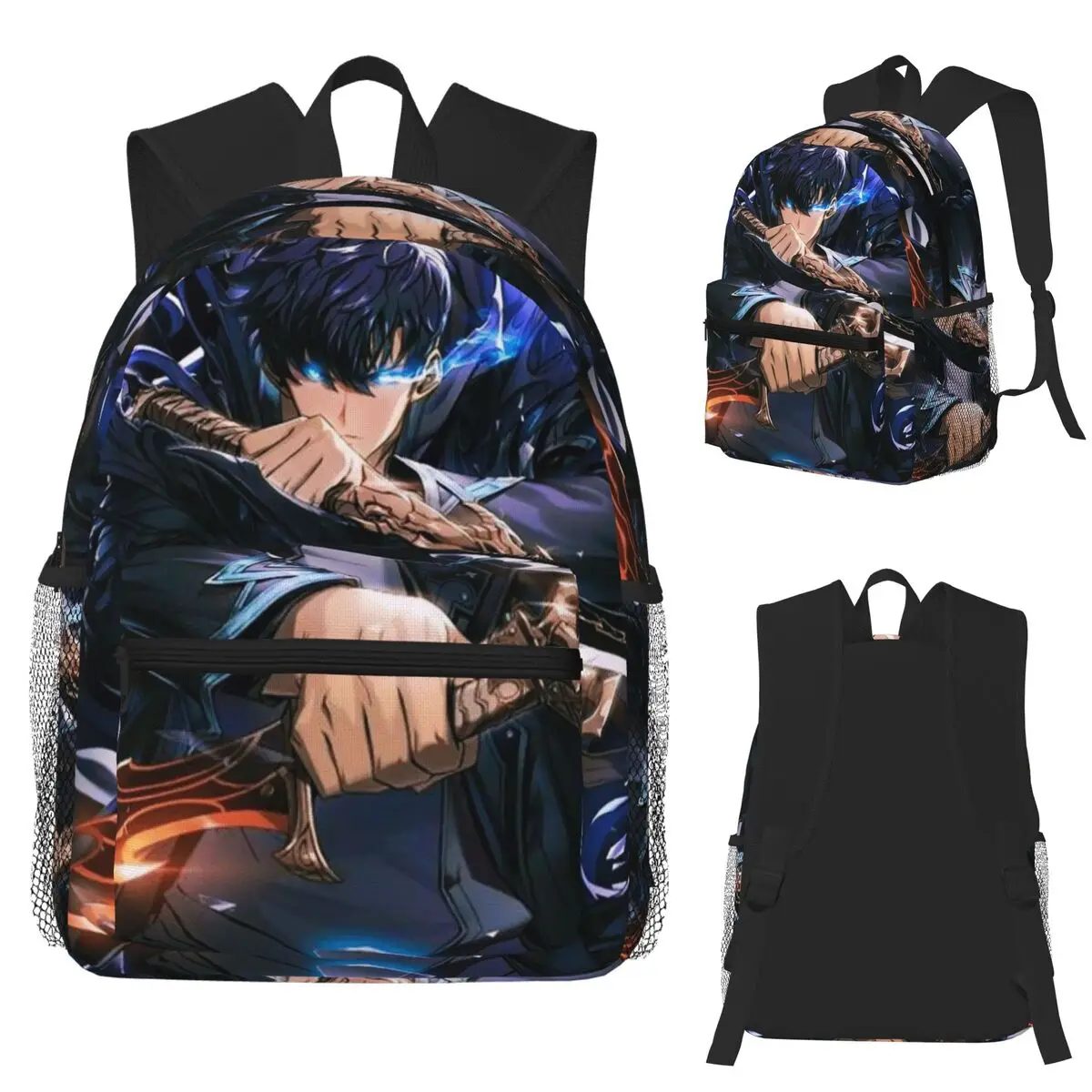 Anime solo nivelamento estudante mochila saco de escola caminhadas viagem daypack para homens mulheres moda bookbag sacos ombro