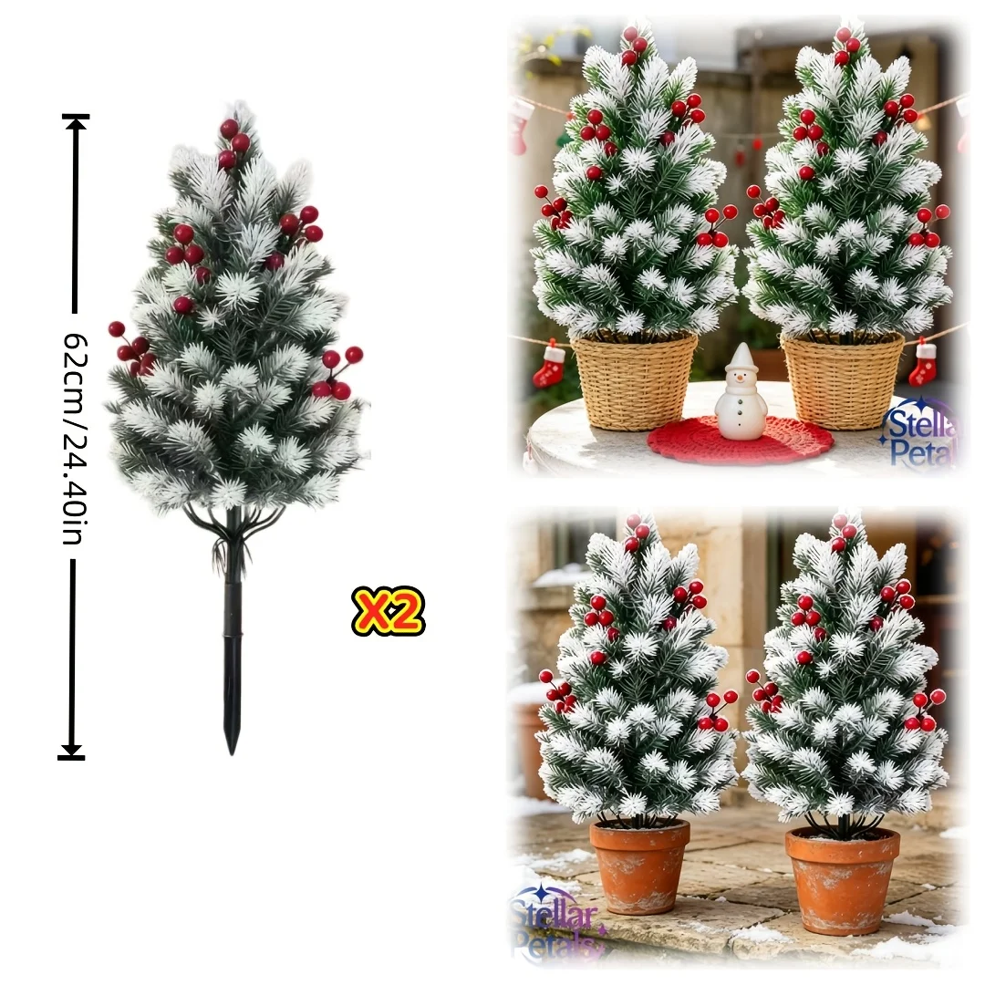 2-Pack Christmas Artificial Ground Strips with Red Fruits for Outdoor Garden Wedding Porch Terrace Decorations