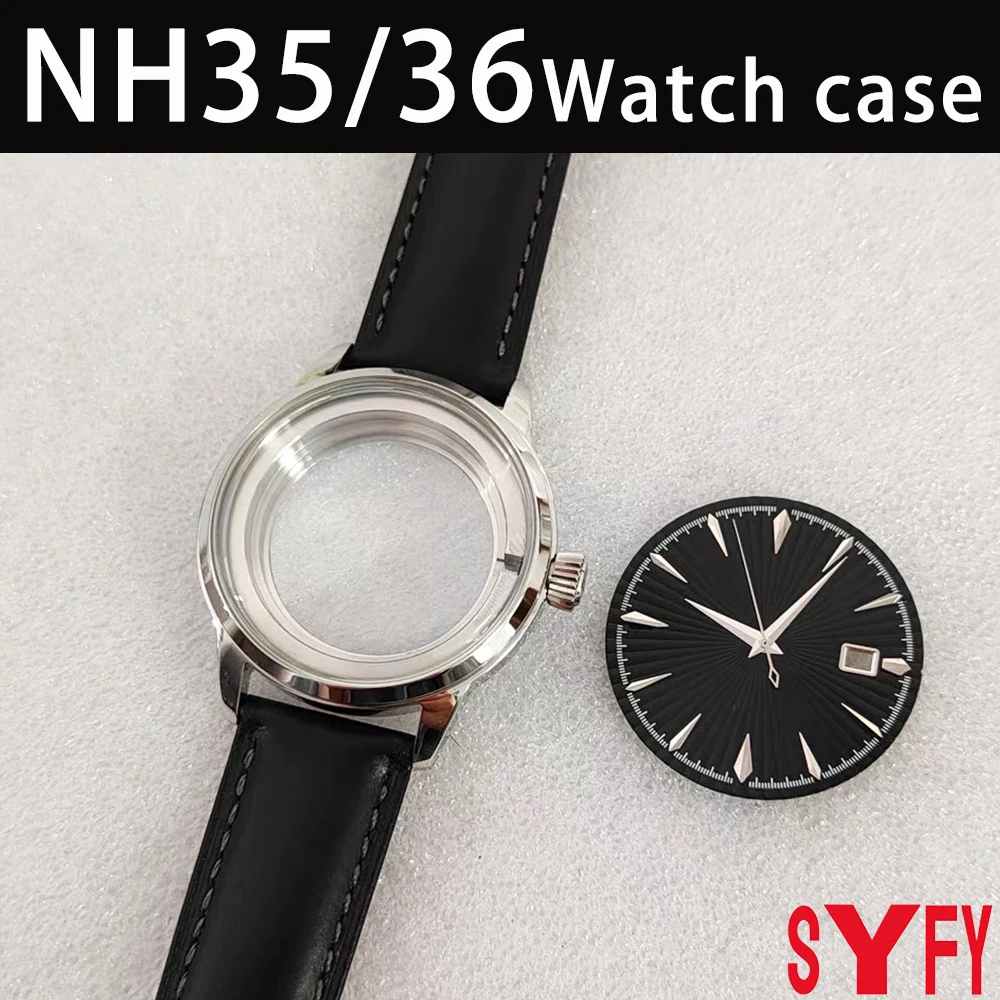 

Watch Accessory Set 40mm Mineral Glass Polished Case with "S" Logo Head and Black/Brown Strap Suitable for NH35/NH36 Movements