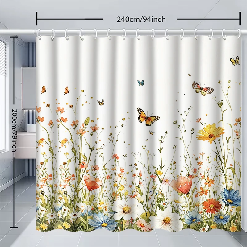 1pc Plant Butterfly Shower Curtain with Metal Grommets, Polyester Bath Curtain Widow Curtain Bathroom Decor & Accessorie
