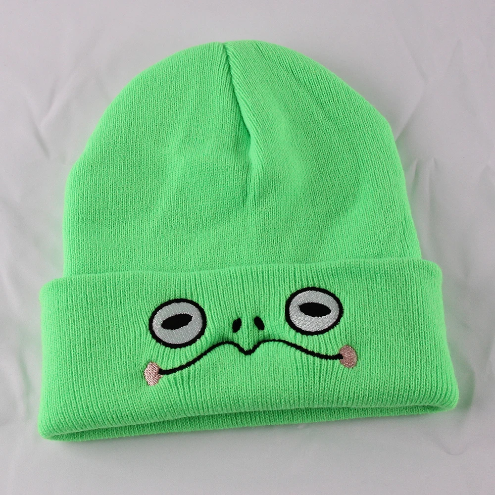 Kermit the Frog Sad Frog Beanie Hat Green Frog Knitted Hats Interesting Embroidery Women Hat