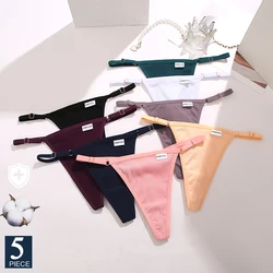 FINETOO 5PCS/Set Women Cotton G-string Sexy Thong Panties T-Back S-XL Female Underwear Girls finetoo Adjustable Waist Lingerie