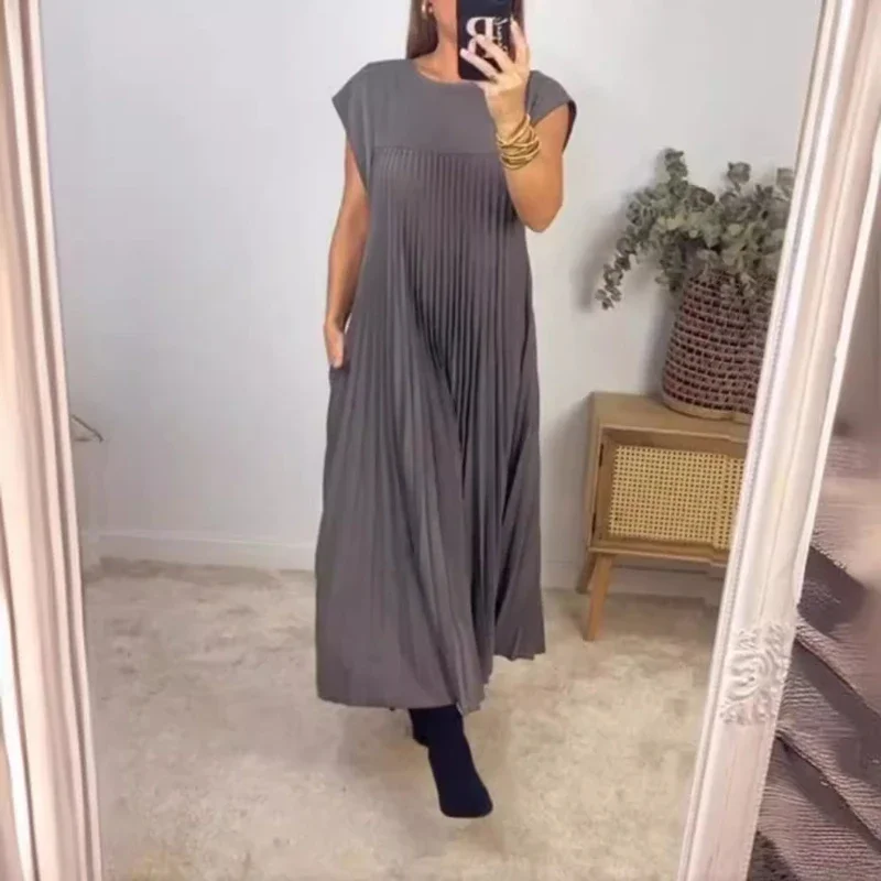 Women Summer Dress Sleeveless Pleated Elegant Casual Fashion Side Double Pockets Holiday Women's Clothing OL Lady 2024 dress