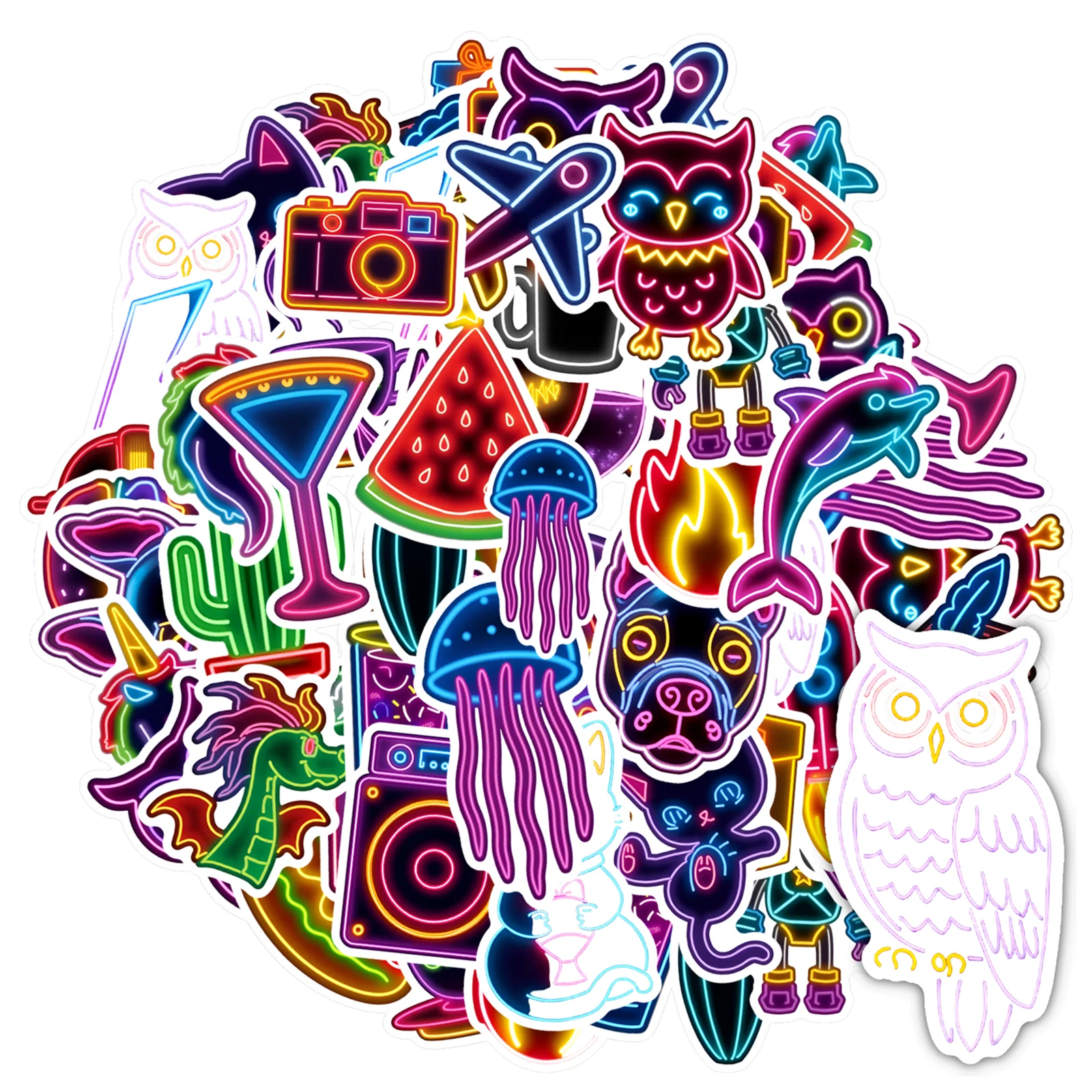 35pcs-50pcs Fun Neon Stickers Colorful Fun Animal Stickers Stickers For Suitcase Fridge Phone Luggage Laptop Guitar