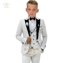 Boys' 3-piece suit (jacket+vest+pants) white single-breasted classic set for pupil school boy wedding pageboy prom party tuxedo