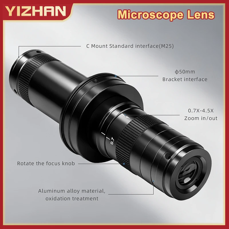 YIZHAN 130X 150X 180X 215X Lente per microscopio Zoom regolabile Messa a fuoco Oculari per microscopio C-Mount 25mm Accessori di riparazione Strumenti
