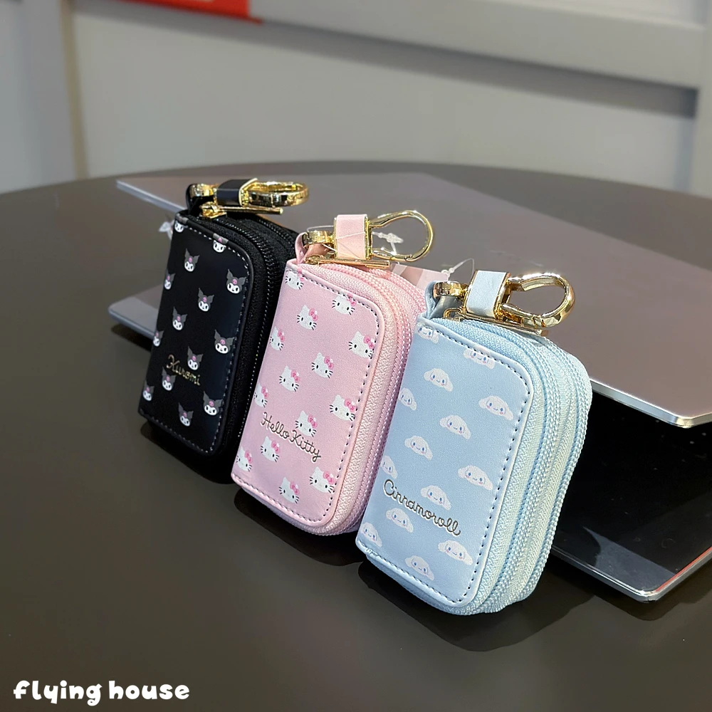 Bolsa para llaves de coche de dibujos animados de cuero Pu Kuromi My Melody Cinnamoroll, funda para llaves, Mini bolsa, bolsa de almacenamiento multifuncional portátil, regalo con cremallera