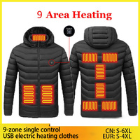 9 Areas Heated Jacket Men Winter Warm USB Heating Jackets Smart Thermostat Hooded Long Sleeved Heated Clothing Waterproof Coat
