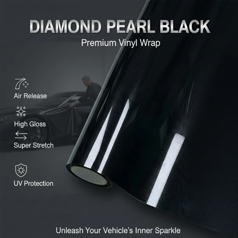 

Глянцевая виниловая пленка с эффектом алмазной крошки, ярко-черная, самоклеящаяся, для оклейки автомобилей и мотоциклов