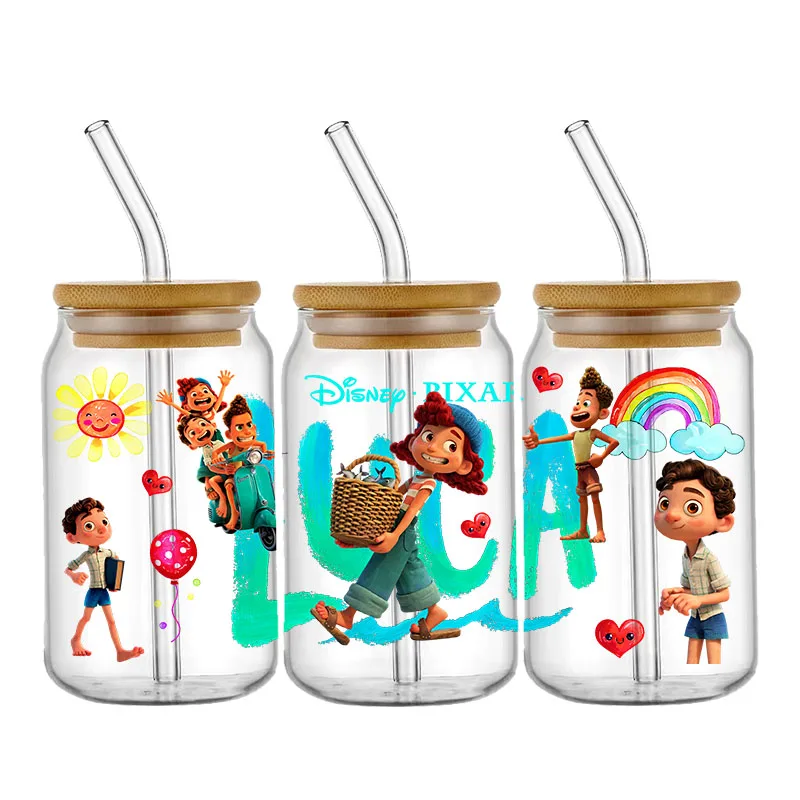 Disney Luca Summer UV DTF Transfer Sticker For 16OZ Cup Wraps Glass Libbey Can Bottle Selfadhesive Washable DIY Custom Decals