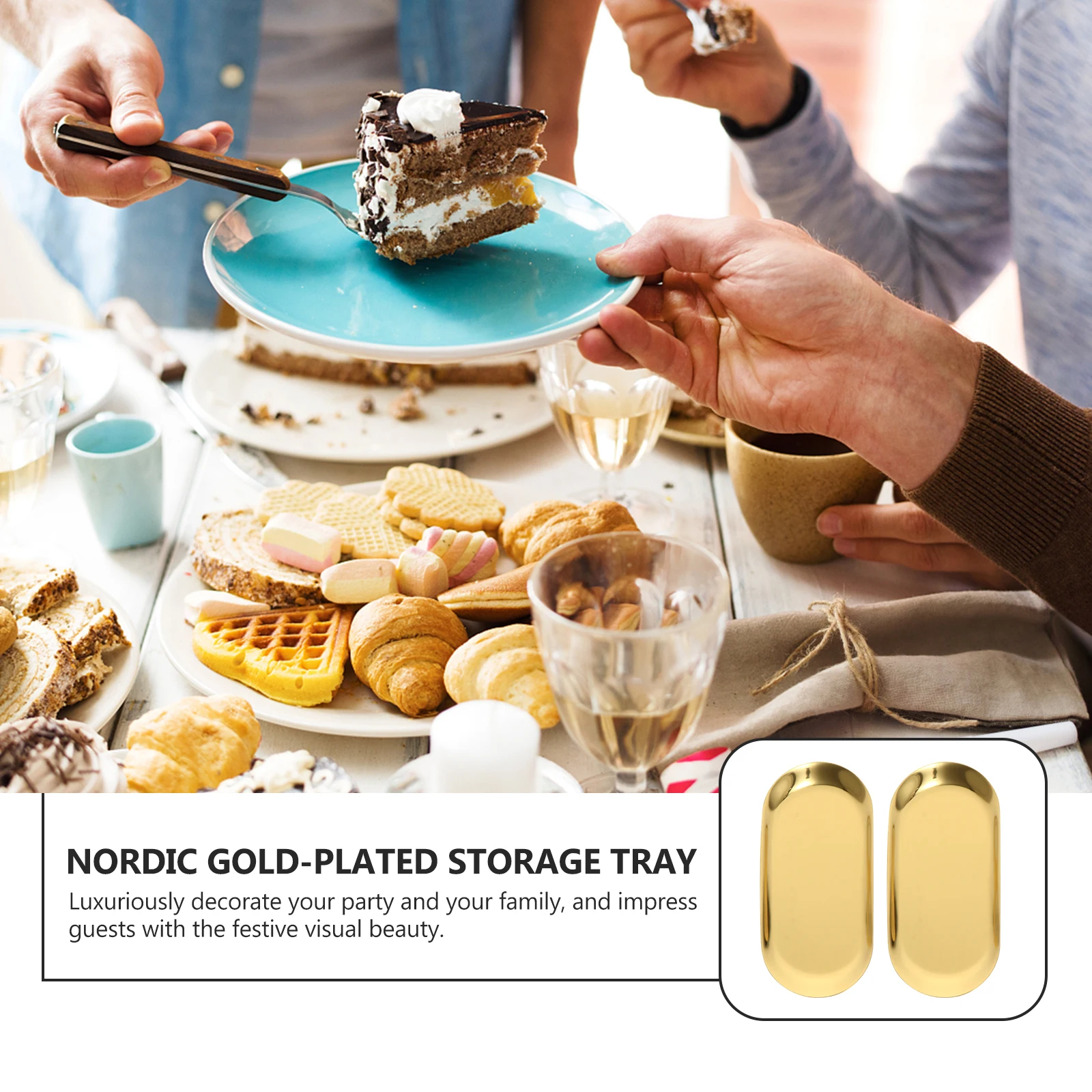 

2Pcs Gold-Plated Stainless Steel Oval Storage Plates Jewelry Snack Dessert Multi-Purpose Holder Stainless Steel Oval Plates