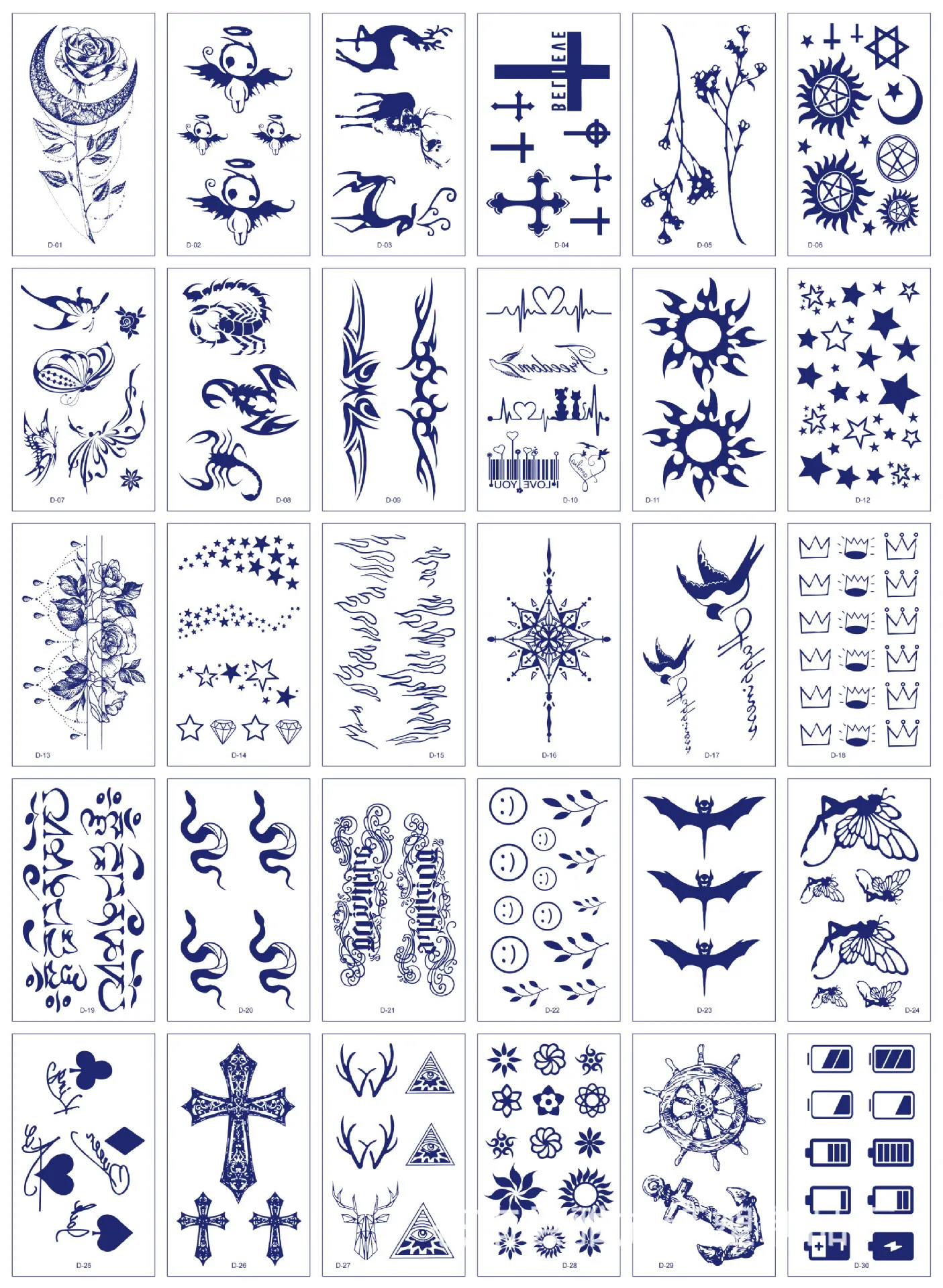 

30 Pcs Juice Waterproof Temporary Tattoo Stickers Angel Cross Snake Flame Bat Fake Tatoos Body Arm Chest Art Ins Hot