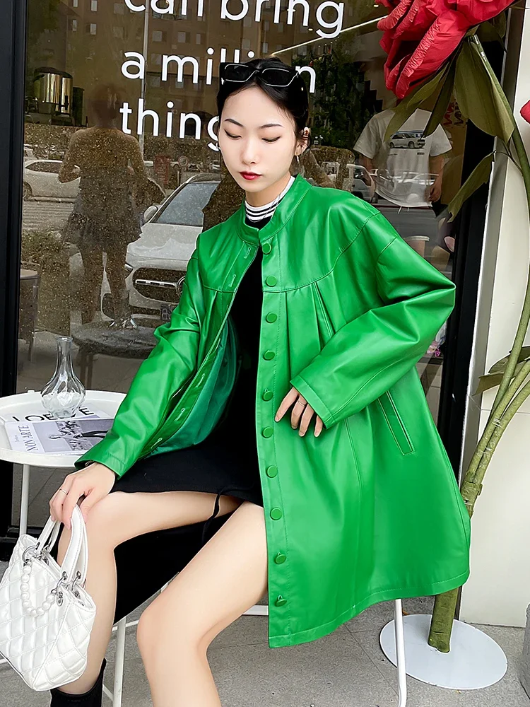 Tajiyane Genuine Leather Jackets Woman Real Sheepskin Jacket Mid-long Leather Coat Loose Korean Coats New In Outerwears Chaqueta