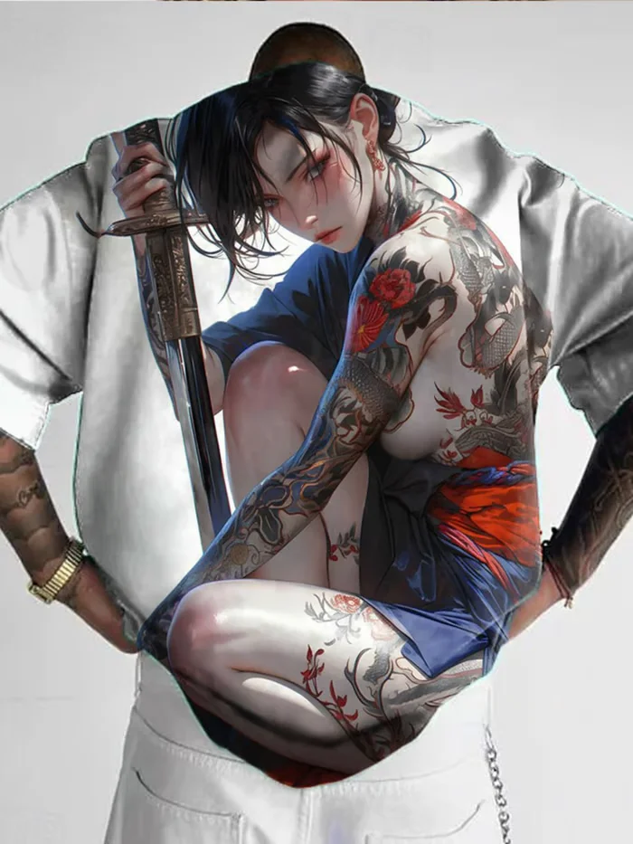 Japanese Bushido Anime Girl 3D Printed t shirts Men Women Short Sleeve O-Neck T-Shirt Harajuku Tee Casual Y2K Top Men\'s Clothing