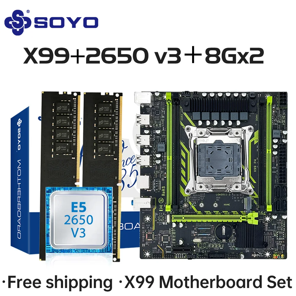 SOYO X99 Motherboard Kit With Intel Xeon E5 2650 V3 CPU & Dual-channel DDR4 8Gx2 2133MHz ECC RAM for Gaming Computer components