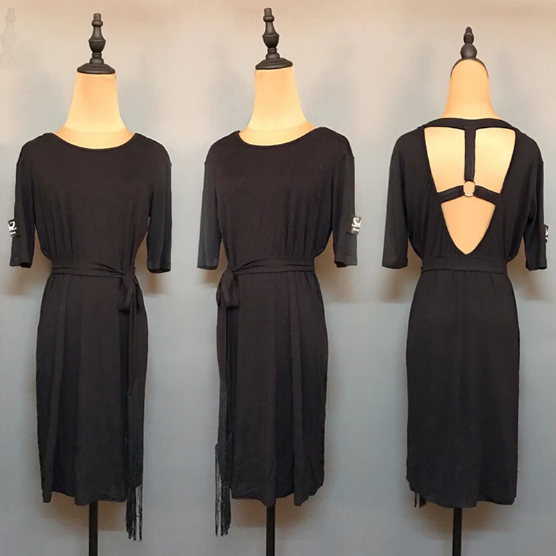 

Летняя одежда для латинских танцев, женское черное танцевальное платье с короткими рукавами, тренировочная танцевальная одежда для танго, румбы, одежда для латинских танцев для взрослых, 2051