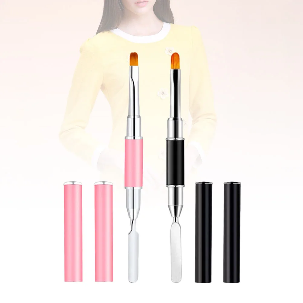 

2Pcs Nail Art Pen Pink Black Ergonomic Design Easy Use Manicure Tool Nail Polish Glue Brush Pen Pink Manicure Tool