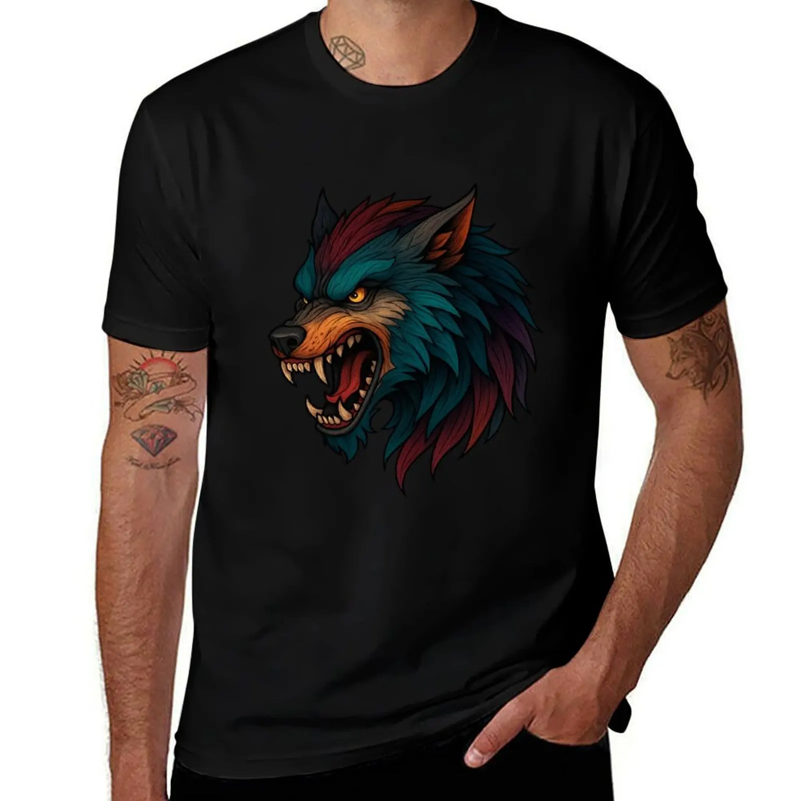 

Fierce Werewolf Head Illustration T-Shirt tshirts personalised topping shirts graphic tee slim fit t shirts for men