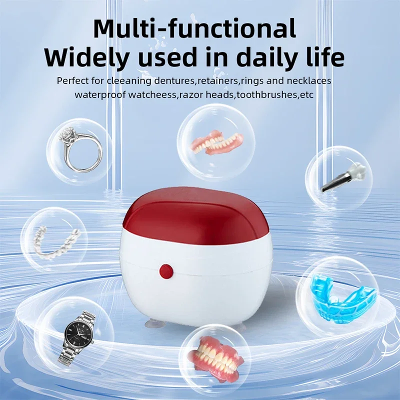 Automatic Denture Cleaning Case, Portable False Teeth Retainer Cleaner , Denture Case With Filter, Effortlessly Clean Jewelry