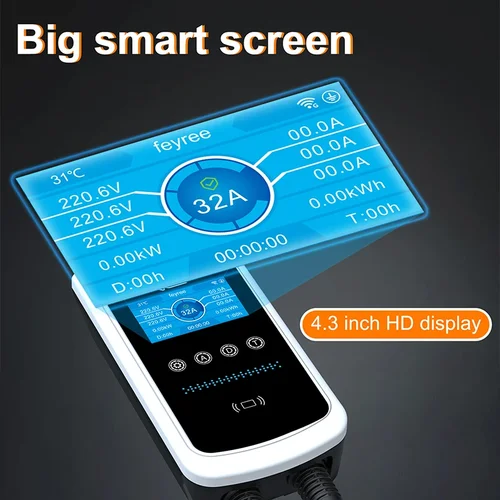 Imagen 2 del producto Feyree-cargador EV GB/T, 7,6 kW, 32A, Wallbox, pantalla grande de 4,3 pulgadas, aplicación de carga, registro histórico, 11kw, 22kw, estación de carga trifásica