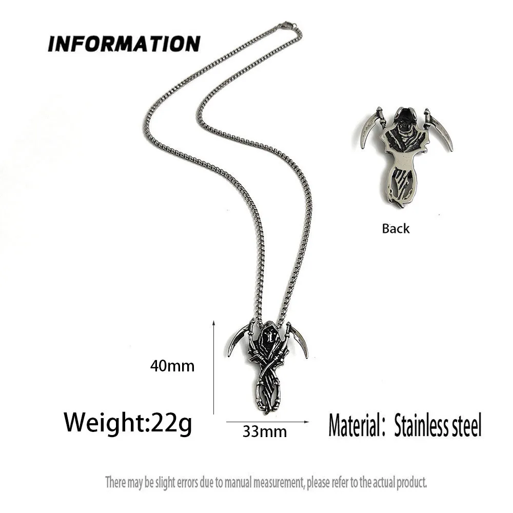 Retro cast sickle witch stainless steel necklace, waterproof and non-fading blackening process, bulk sales pendant