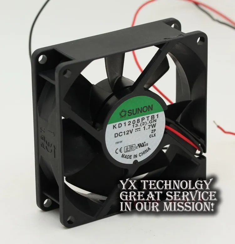 KD1208PTB1 8025 12V 1.7W 3 wire 80mm double ball fan cooling fan SUNON