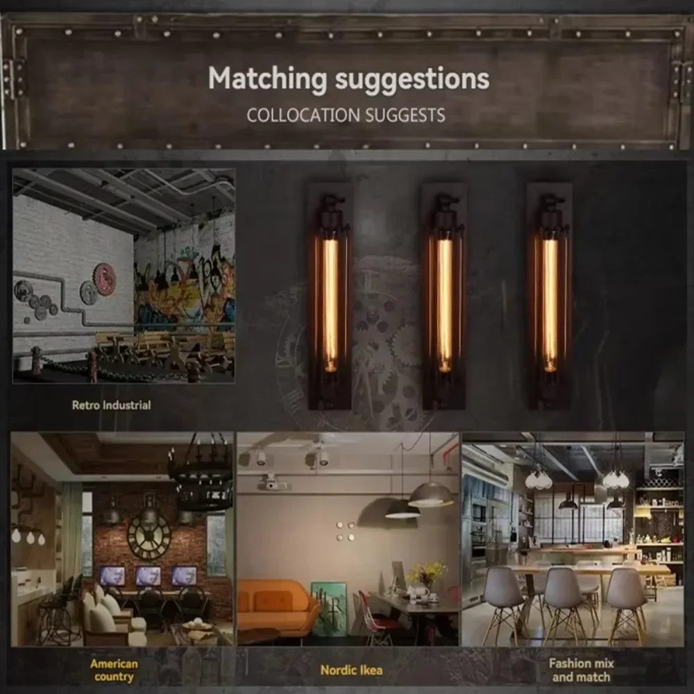 العتيقة تنمو الناي الجدار مصباح الحديد المطاوع النمط الصناعي الأمريكي الرجعية مطعم الممر الممر الإضاءة الجدار مصباح ديكور الفرح