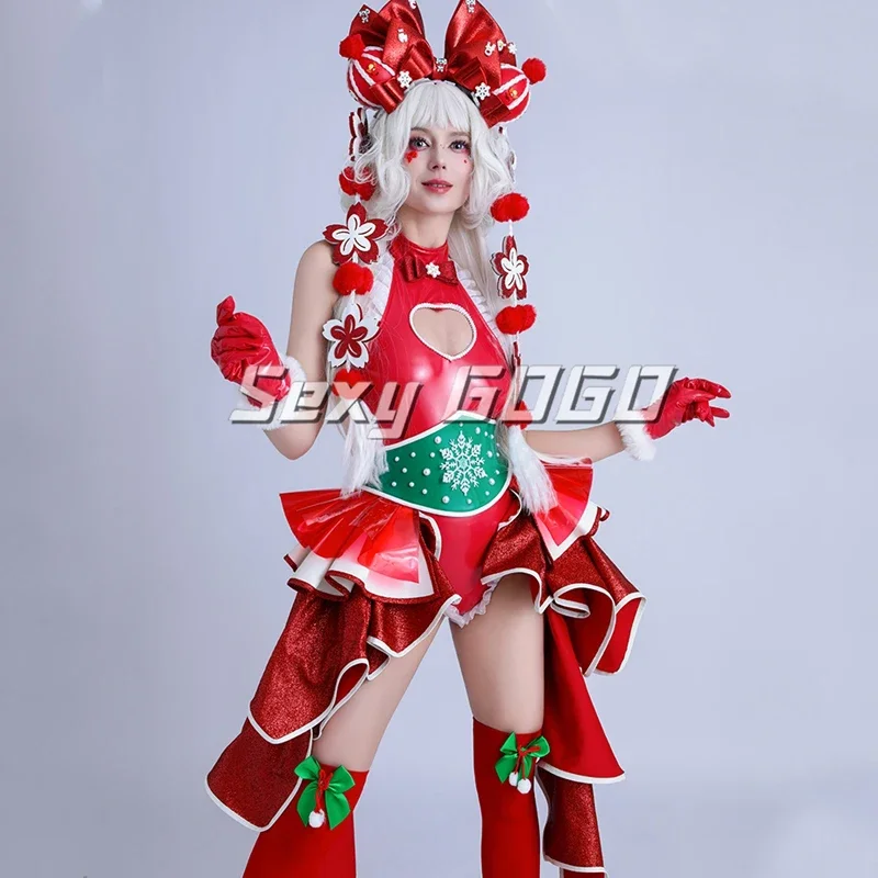 النساء جوجو أزياء رقص عيد الميلاد القطب ملابس الرقص تأثيري مهرجان الزي ملهى ليلي Ds Dj عرض مسرحي الهذيان ارتداء XS7490