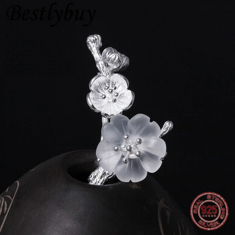 

Серебро 925, креативный дизайн, брошь с кристаллами сливы для мужчин и женщин, ретро тайская серебряная ветка, цветок, высококачественный воротник, игла