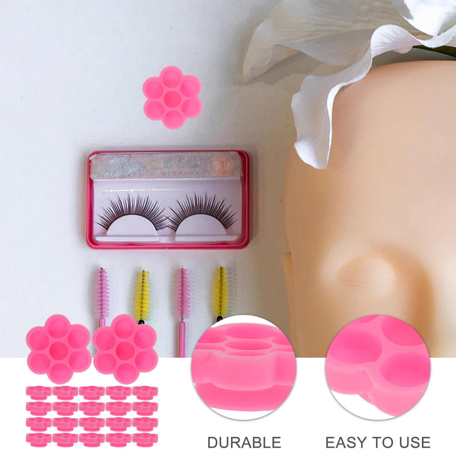 

200Pcs Disposable Eyelash Glue Cup Pink Flower Design Adhesive Liquid Holder Professional Makeup Accessory