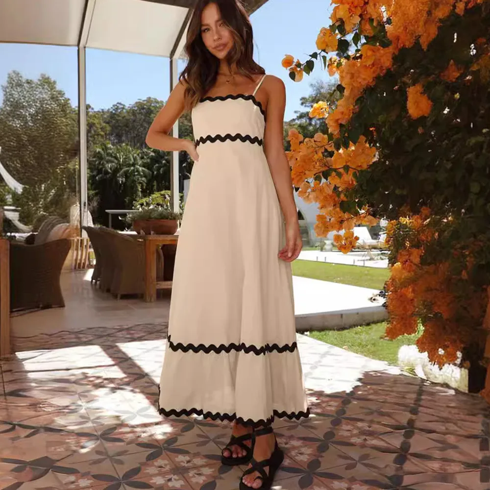 

Women Sexy Strap Maxi Strap Dresses For Vacation Patchwork Beach Party Strapless Elegant A Line Long Dress Vestido Longo Robes