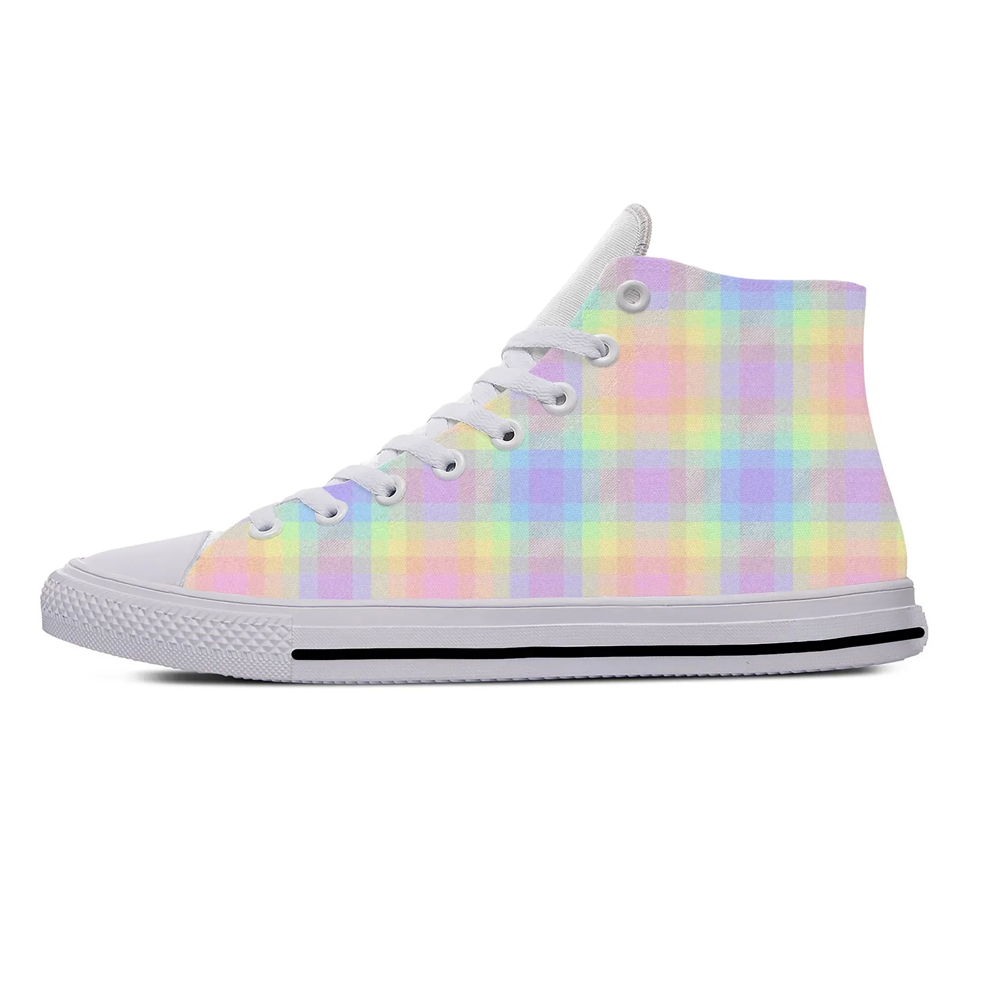 Pastel Tartan Plaid Scottish Aesthetic Casual Shoes High Top Breathable Summer Board Shoes Lightweight Men Women Hot Sneakers view 3