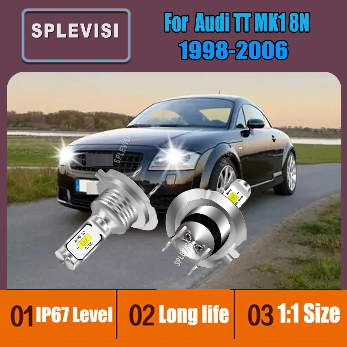 

H7 White 6000K High Beam Headlight LED Bulb CSP Headlamp Wireless For Audi TT MK1 8N 1998 1999 2000 2001 2002 2003 2004 2006