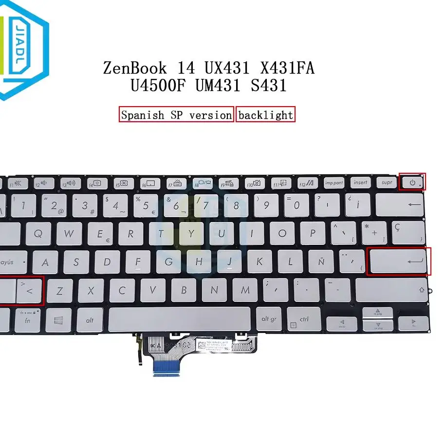 Laptop Backlit Spanish US Silver Keyboard For ASUS ZenBook 14 UX431 UX431F UX431FN X431FA UM431 S431 U4500F Spain Keyboards