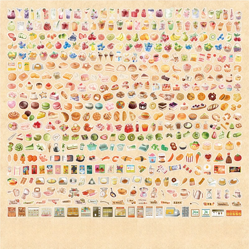 1000pc Retro Y2K Japanese Snack Anime Scrapbook Journal Sticker European Bread Coffee Series Stationery Sticker Student Supplies