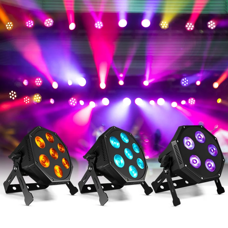 

5pcs 7pcs RGB 6-in-1 Plastic Flat Par Light Dyeing Effect Light Bar KTV Wedding Flood Light Stage Lighting