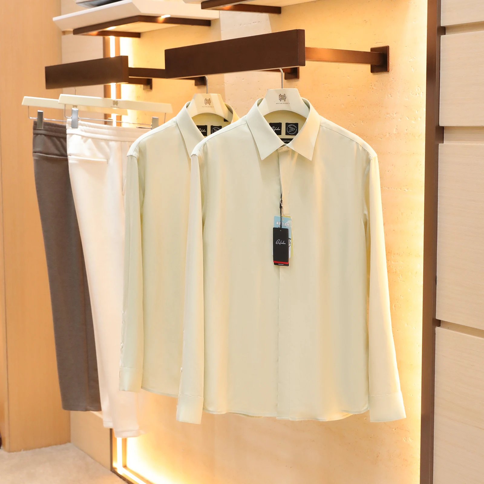 

Italian Luxury Men's Long Sve irt Stand Fit Doctor.Huang's Brand Lenzing Cotton Linen Blend Inner Wear Casual Sle