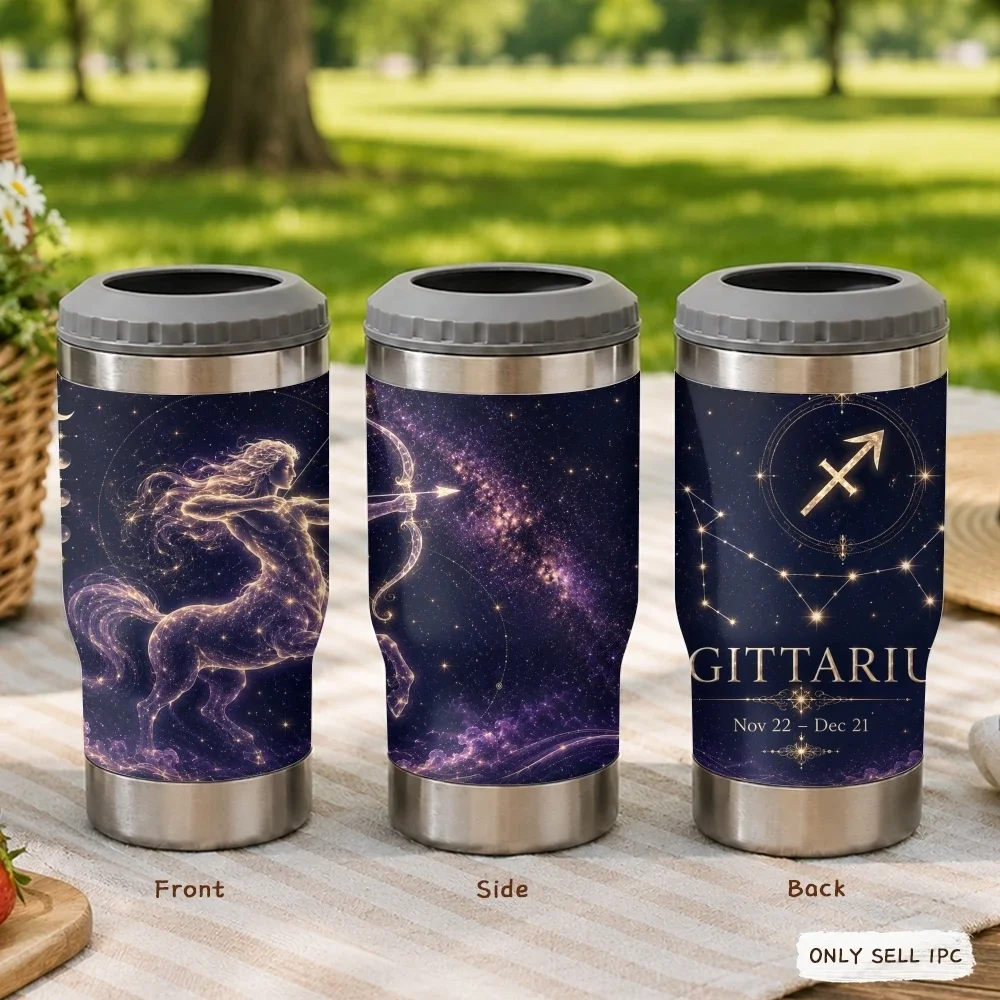 1-6 Simple Twelve Zodiac Signs 4-in-1 Insulated Can Cooler Cup For Beer Soda Coffee, Stainless Steel Hot Cold Drink Holder Mug
