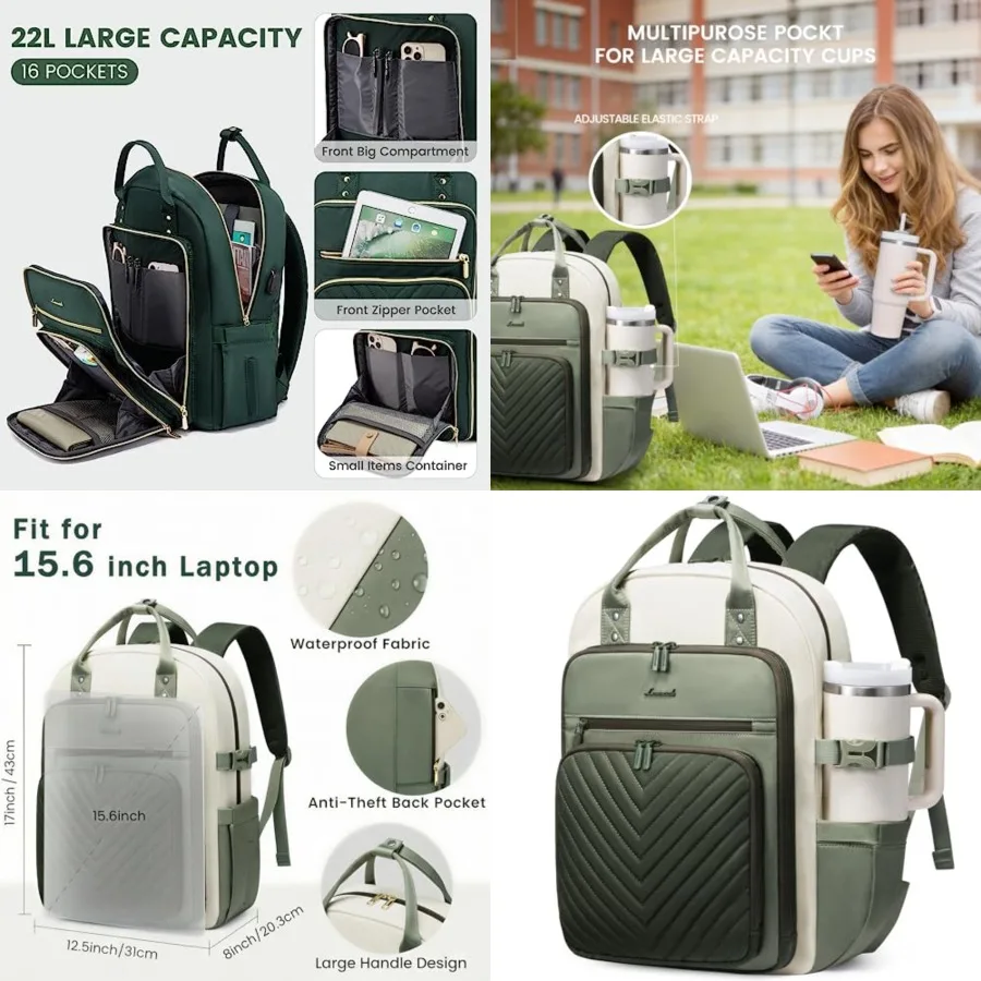 

Laptop Backpack for Women, Water Resistant Travel Work Backpacks Purse Stylish Business Teacher Nurse Computer