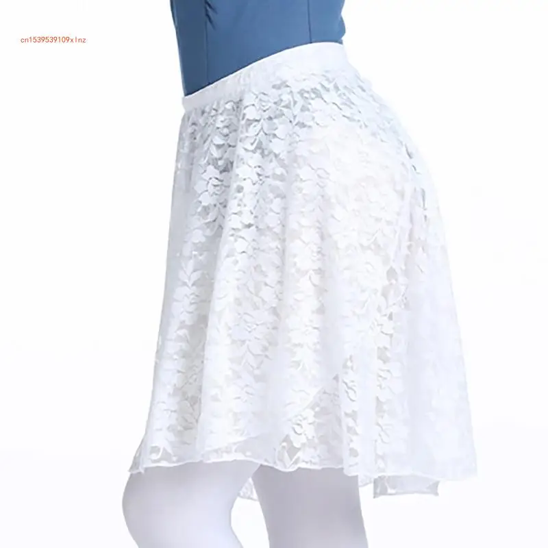 Sheer Flower Lace Wrap Skirt for Ballet Adjustable Waist Tie Elegant Dance Skirt