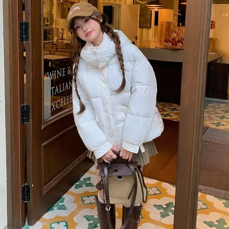 Short Down Cotton-padded Jacket 2024 Autumn And Winter New Fashion Hooded And Velvet Padded Loose Cotton-padded Jacket Coat Top